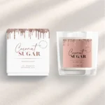 Rose gold pink glitter candle label sticker template design that is Editable in Canva
