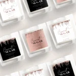 Rose gold pink glitter candle label sticker template design that is Editable in Canva