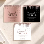 Rose gold pink glitter candle label sticker template design that is Editable in Canva