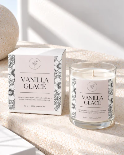 Custom Prayer Candle Template with soft botanical line-art design