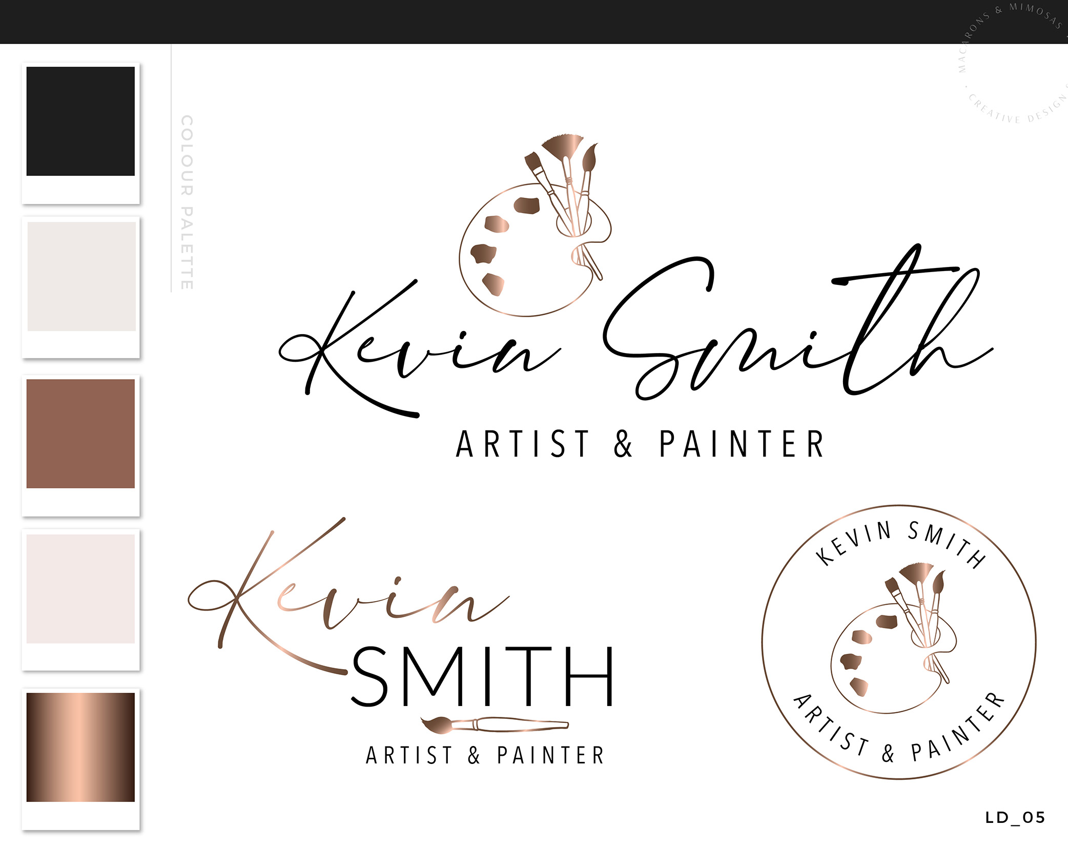 Art Shop Logo Design With Paintbrush Macarons And Mimosas