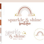 Rainbow Logo Design, Boho Boutique Logo and Watermark, Sparkle Rainbow Baby Photography Branding Kit, Cute Kids Star Cloud Logo Branding