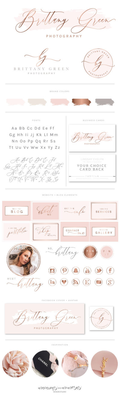 Pink Watercolor Logo Branding Kit • Macarons and Mimosas