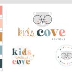 Kids Boutique Bear Logo Design and Branding Kit, Children's Shop and Photography Logo Package, Custom Baby Bear Logo with Glasses