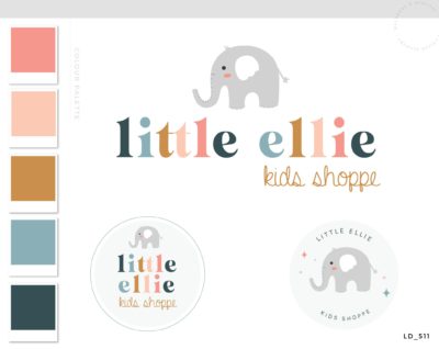 Kids Boutique Elephant Logo Design and Branding Kit, Children's Shop and Photography Logo Package, Custom Baby Elephant Logo with stars