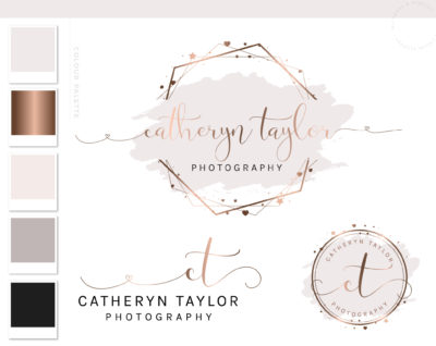Glitter Confetti Logo Design, Rose gold Heart Creative Logos & Branding Kit Package, Photography Watermark Watercolor Beauty package
