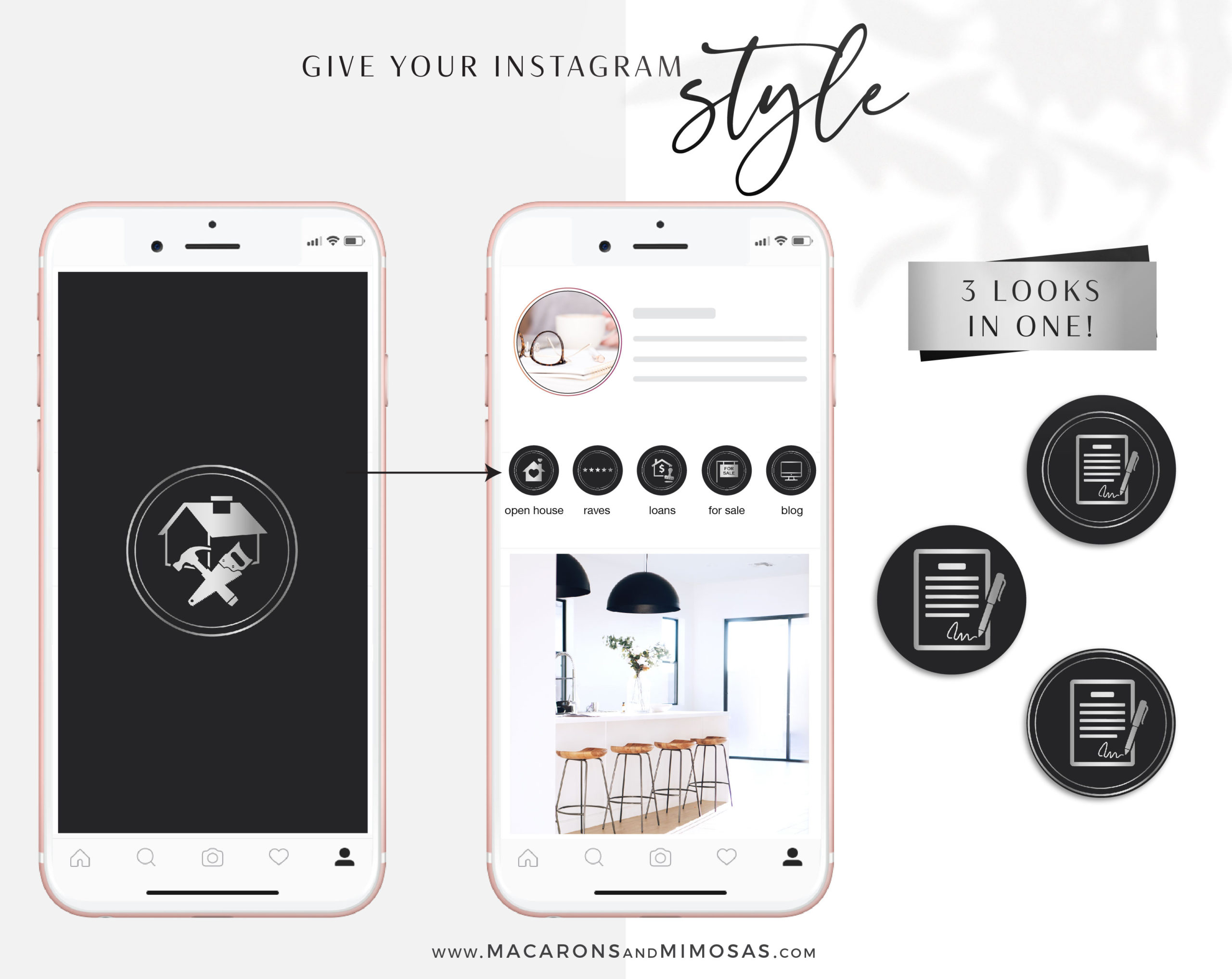 100 Silver Realty Instagram Covers, Real Estate Instagram Story Highlights, Black Silver IG Icons, Story Highlight Icons, social media icons