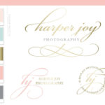 Gold Calligraphy Logo Design, Fancy Pink Mint Script Handwritten, Photography Premade Submark, Blogger Branding Board Logo Design