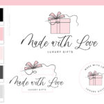 Gift Box Logo Design, Gift Wrapping Company, Pink Ribbon Logo, Gift Shop Logo for Boutique, Event Company Logo, Premade Cute Bow Logo