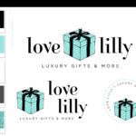 Blue Gift Box Logo Design, Gift Shop Logo for Boutique, Event Company Logo, Premade Cute Bow Logo, Gift Wrapping Company, Pink Ribbon Logo