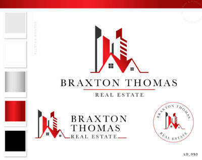 commercial real estate logo, Realtor Logo, House logo watermark, Realtor Marketing real estate agent branding Kit, Broker Logo Metallic Red