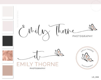Butterfly Logo Design, Girls Boutique Logo and Branding Package, Photography Logo for Photo Watermark, Elegant Watercolor Monarch Boho Logo