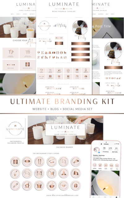 Candle Boutique Website Design Template & Logo, Rose Gold Bee Logo Branding Kit, Essential Oil Blog Kit, Candle Label Instagram Design