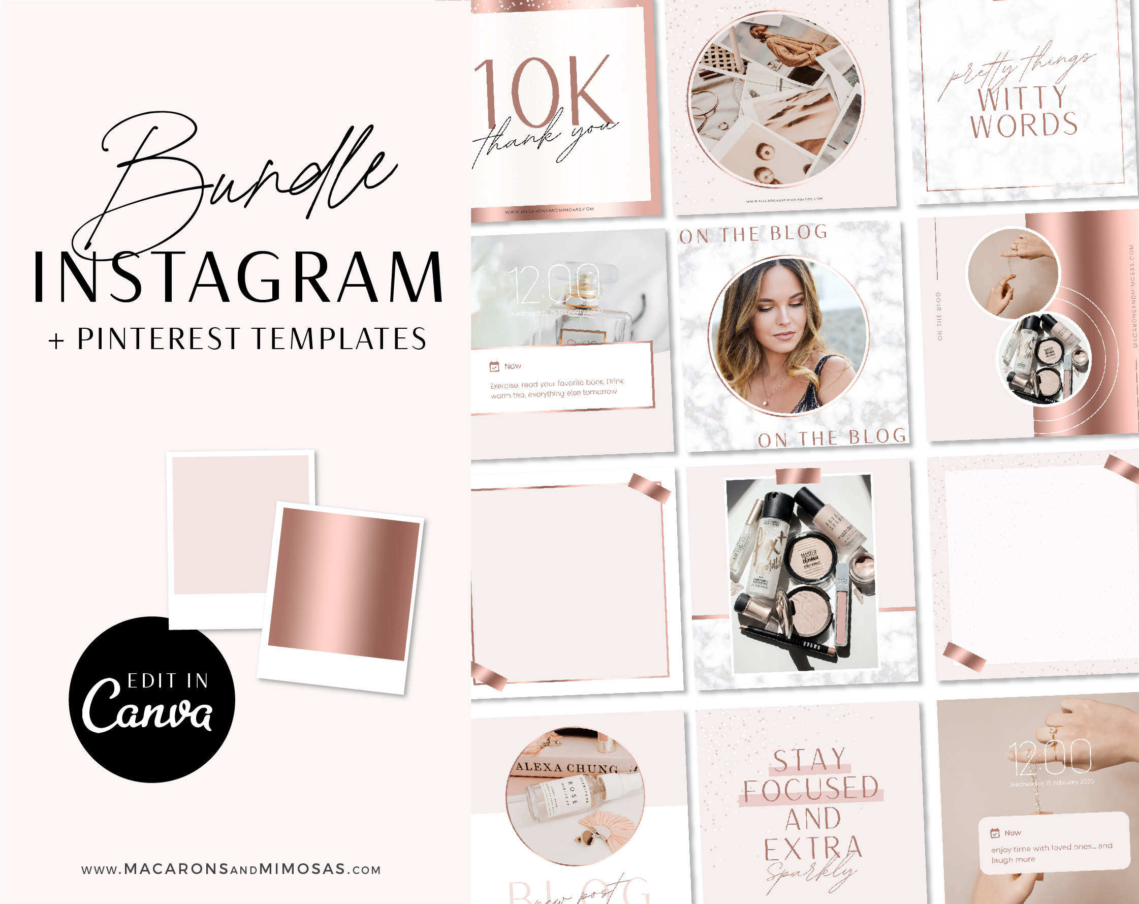 Editable Post Social Media Bundle Instagram Post Templates Instagram Story Templates Instagram Templates Canva Pink Instagram Templates