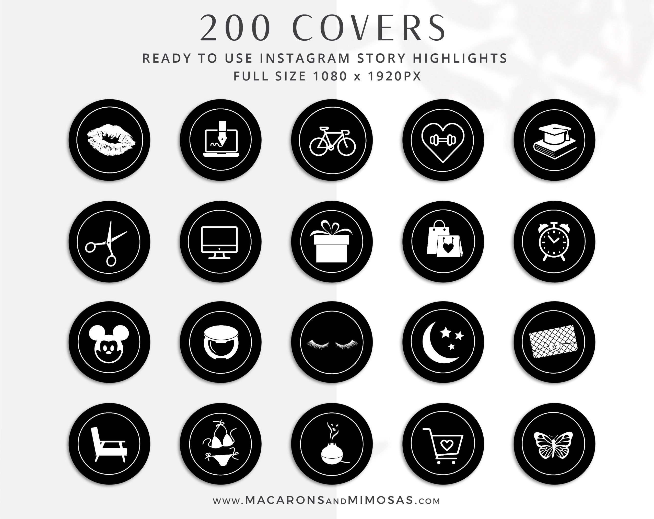 Black White Instagram Highlights, 200 Instagram Story Hightligh IconCovers, Black Icons for Fashion, Beauty and Lifestyle Highlights