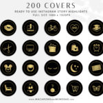 Black Gold Instagram Highlights, 200 Instagram Story Hightligh IconCovers, Black Icons for Fashion, Beauty and Lifestyle Highlights