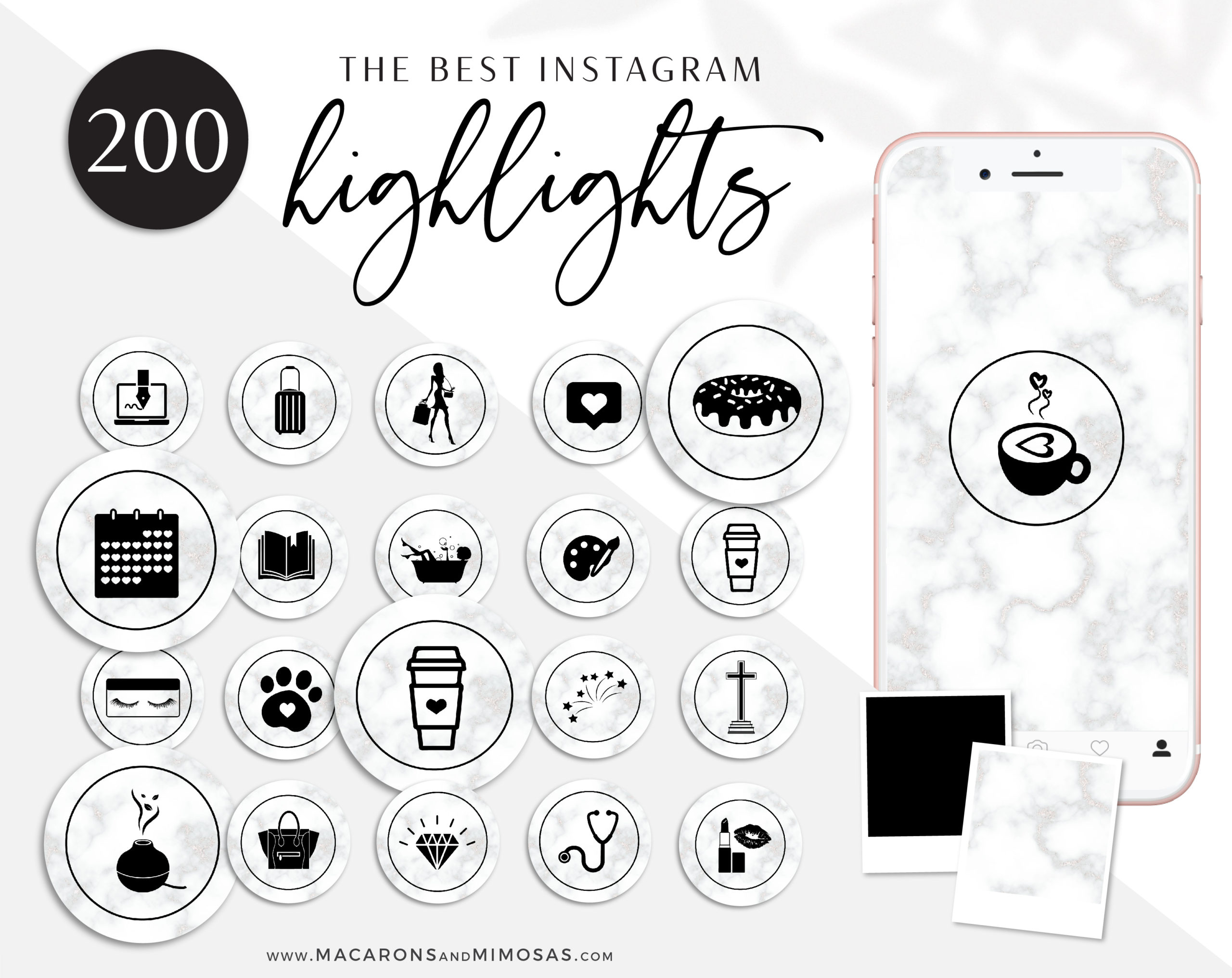 Marble Instagram Highlights, 200 Instagram Story Hightligh IconCovers, Black Marble Icons for Fashion, Beauty and Lifestyle Highlights