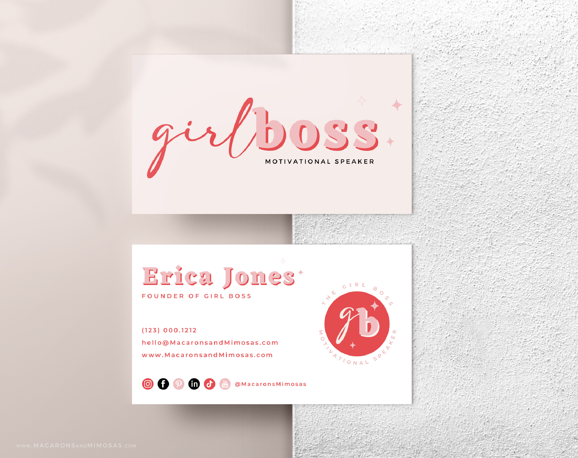 Lady Boss Semi-Custom Brand Design for Female Entrepreneurs. Premade business card designs include Pink Canva Logo templates!
