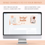 Boho Facebook banner design editable in Canva. Customizable Facebook Templates easy to edit for coaches, beauty bloggers, Influencers, and Small Businesses