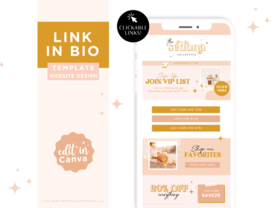 Aesthetic bio template in boho vibes for Canva, One Page Website for Instagram and Tiktok, Ditch LinkTree for our Free hosted Canva websites.