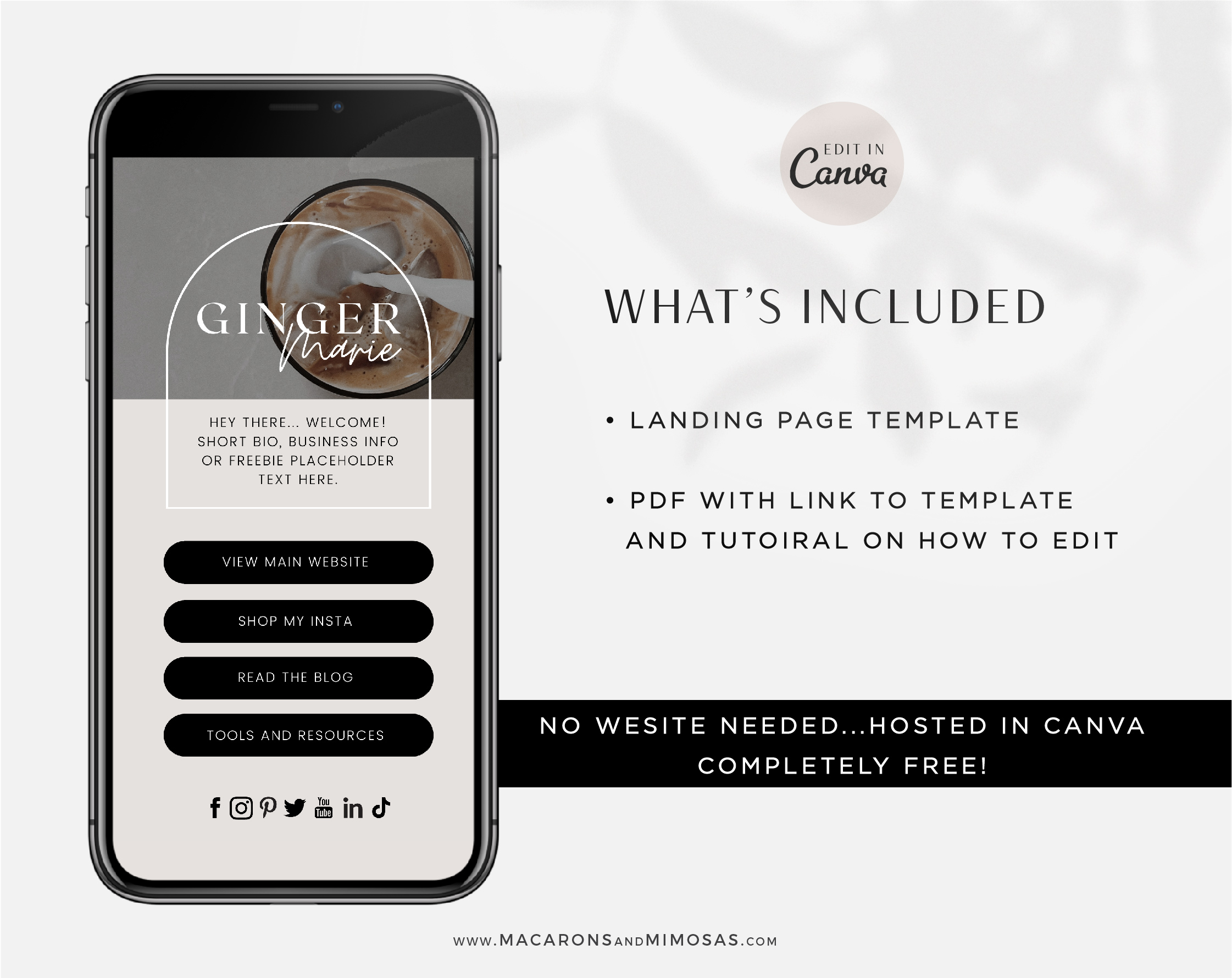 link in bio landing page Template for Canva, Neutral Instagram Templates, Ditch LinkTree Microsite for Instagram Profiles