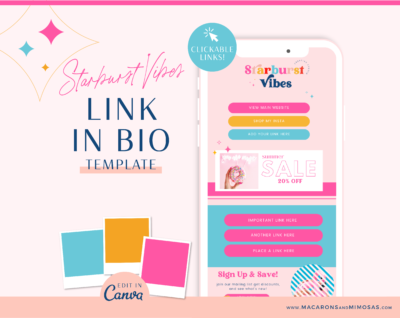 Bright Link in Bio Template for Canva, Pink Instagram Templates for Stories and Posts, Ditch LinkTree Microsite for Instagram Profiles