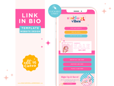 Bright Link in Bio Template for Canva, Pink Instagram Templates for Stories and Posts, Ditch LinkTree Microsite for Instagram Profiles