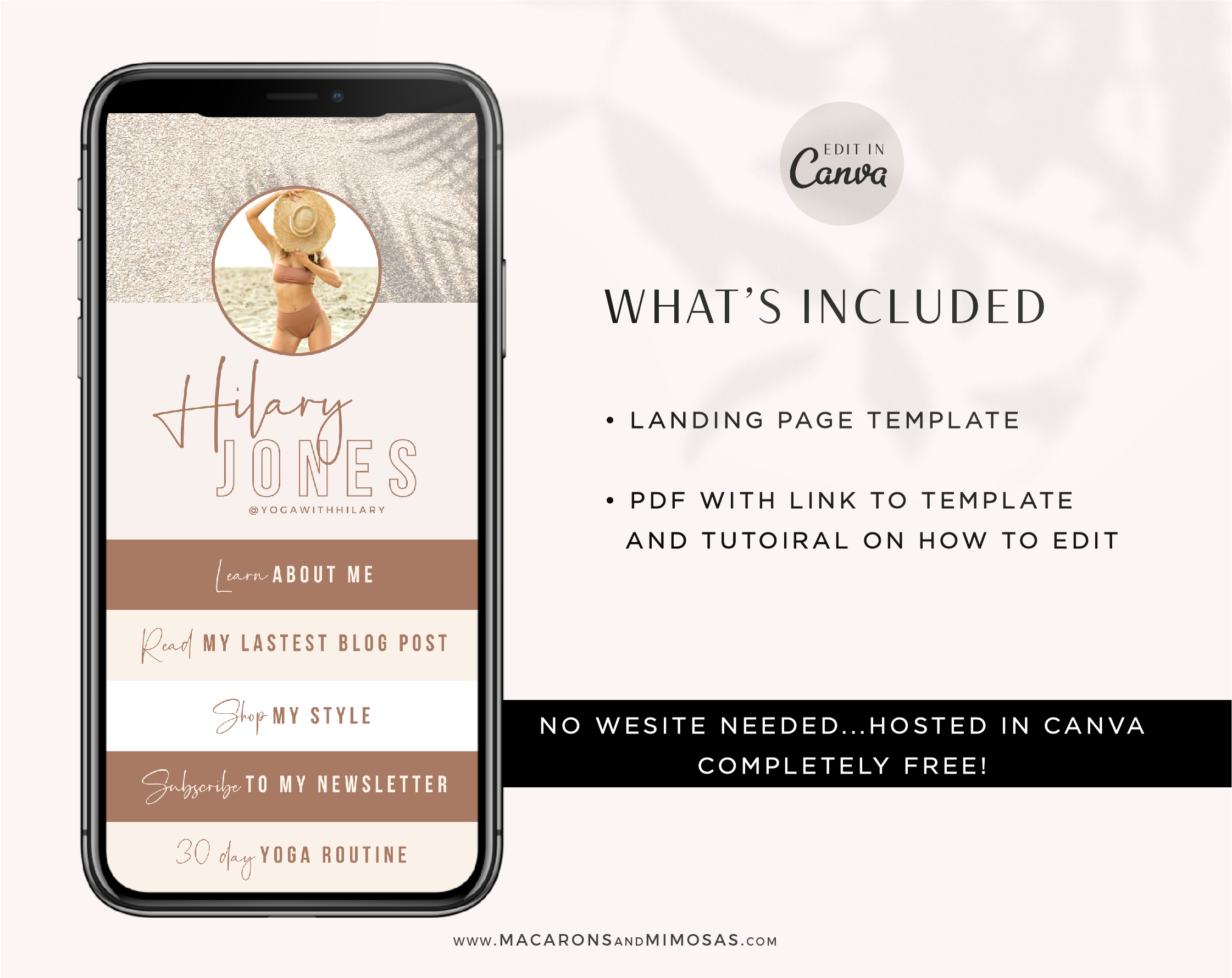 Boho Neutral Instagram Landing Page, Instagram Template, Ditch LinkTree Microsite for Instagram Profiles, Create a website in Canva