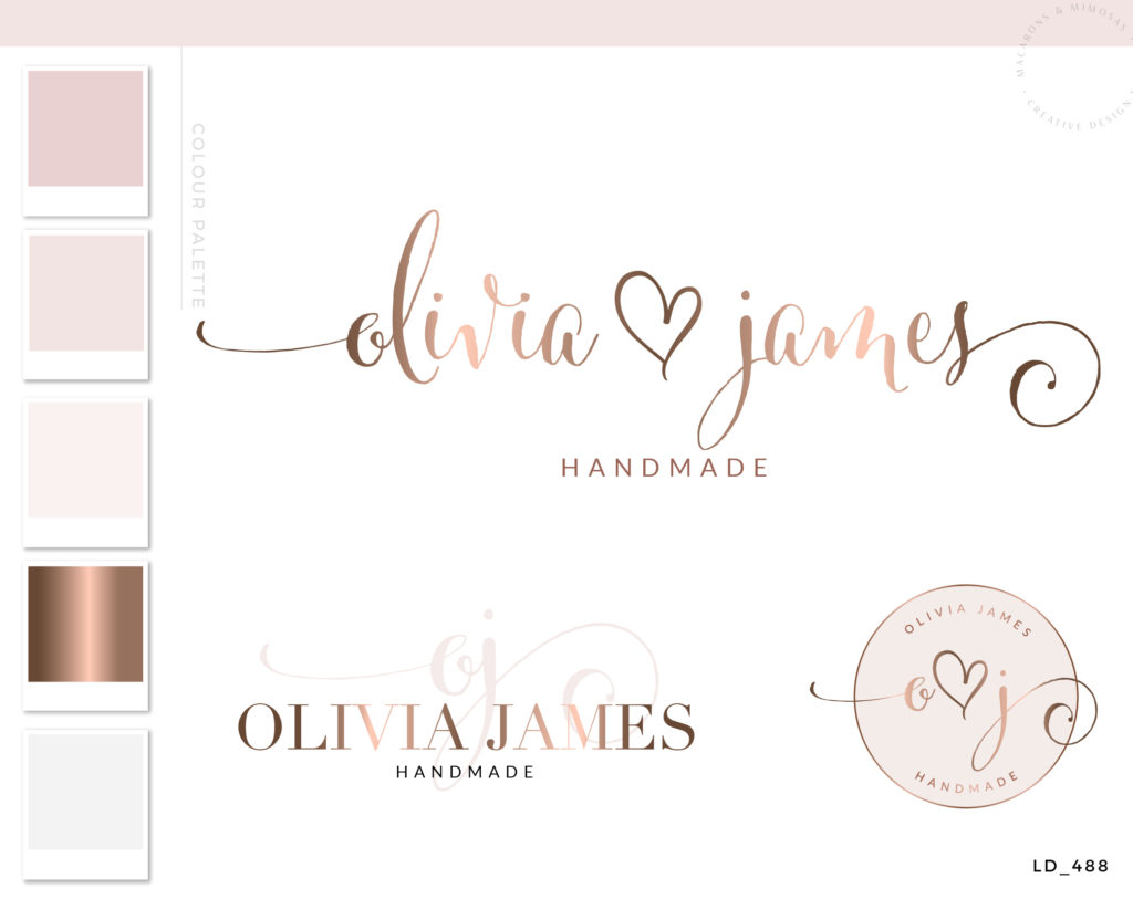 Rose gold Heart Logo Design • Macarons and Mimosas