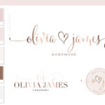 Rose gold Heart Logo Design, Photography Logo Branding Kit, Blush Wedding Photographer Marketing Set, Calligraphy Stamp Watermark