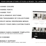 Luxe Minimal Shopify Theme in black and nude, Drag and Drop ecommerce template with Canva Banners