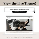 Luxe Minimal Shopify Theme in black and nude, Drag and Drop ecommerce template with Canva Banners