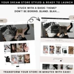 Luxe Minimal Shopify Theme in black and nude, Drag and Drop ecommerce template with Canva Banners