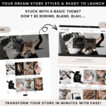 Luxe Minimal Shopify Theme in black and nude, Drag and Drop ecommerce template with Canva Banners