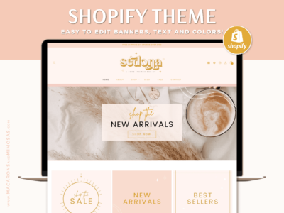 Boho theme Shopify with store banners to edit in Canva. A beautiful, bohemian ecommerce template for your Shopify website. Responsive website design