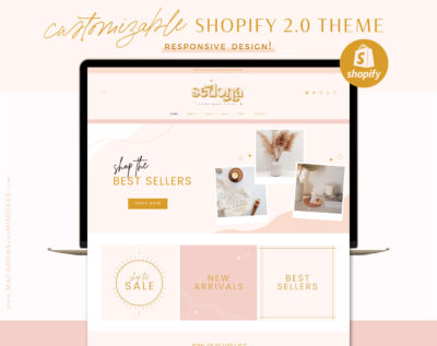 Boho theme Shopify with store banners to edit in Canva. A beautiful, bohemian ecommerce template for your Shopify website. Responsive website design