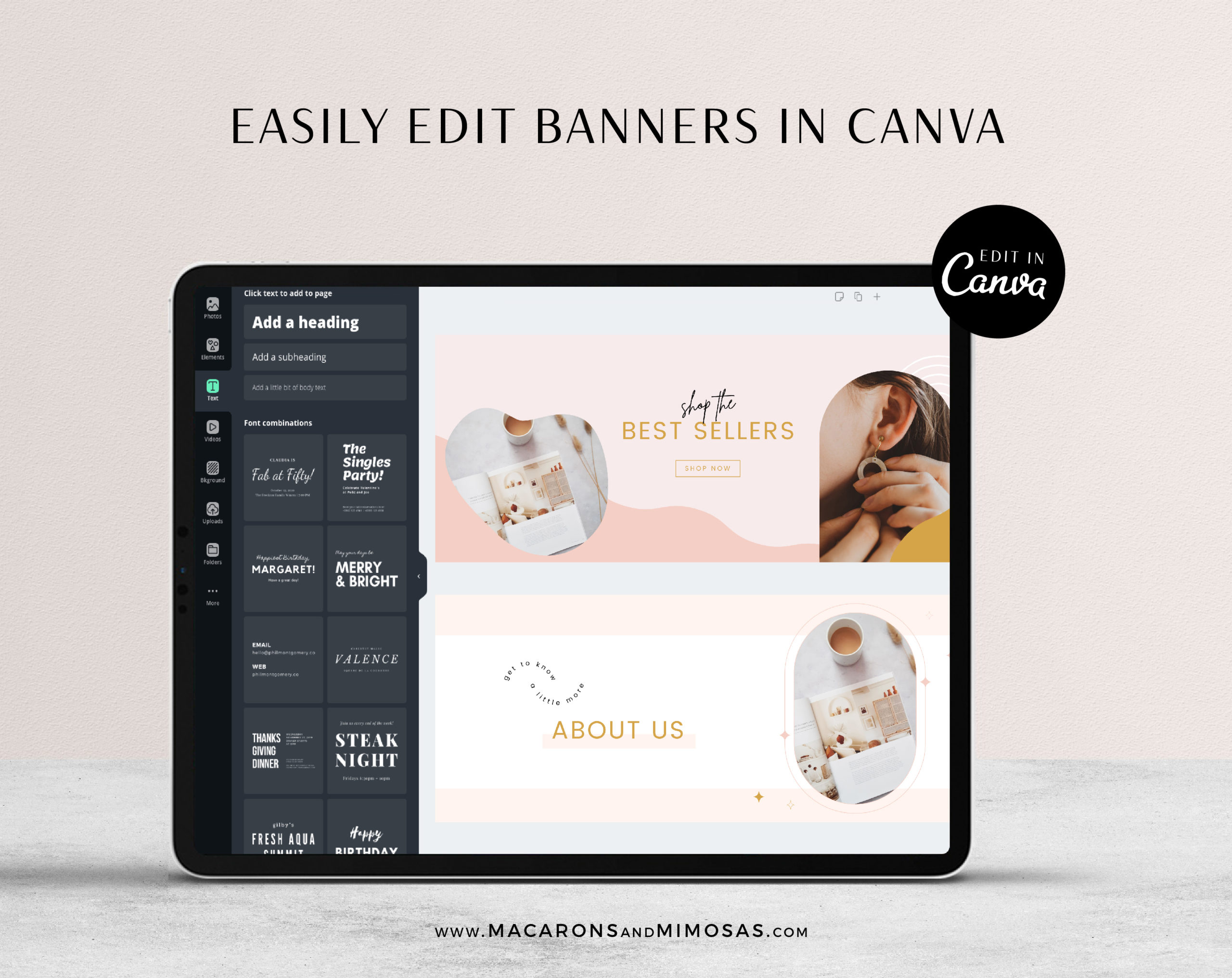 Boho Shopify Theme Template, Neutral Shopify Theme, Website Design Shopify 0S 2.0 Drag and Drop with Canva Banners