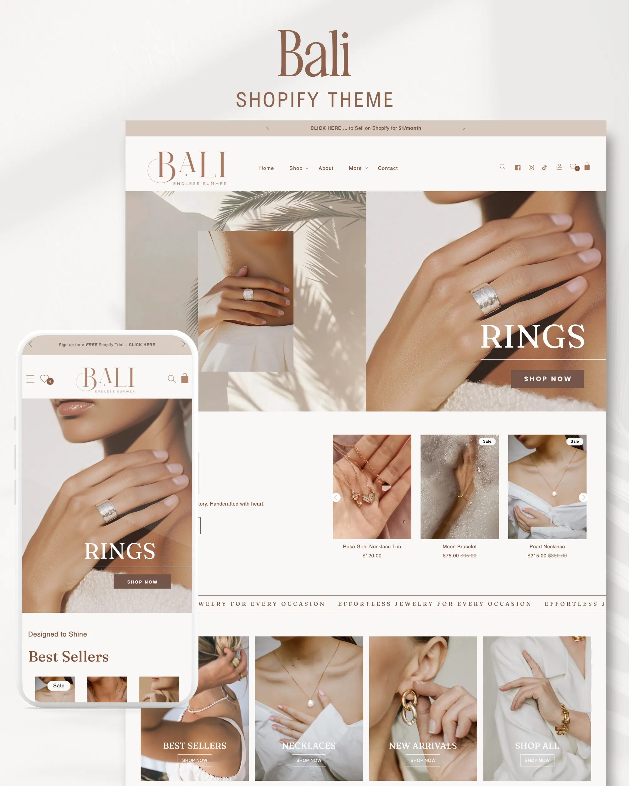 Elegant Shopify theme for jewelry stores – homepage layout preview
