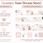 Rose Gold Shopify Theme Template, Pink Shopify Theme, Website Design Shopify 0S 2.0 Drag and Drop with Canva Banners