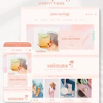 Bright Boho Shopify Theme Template, Pink Shopify Theme, Palm Springs Website Design Shopify 0S 2.0 Drag and Drop with Canva Banners