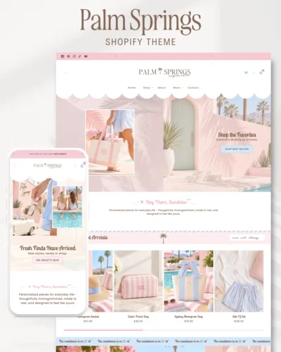 Preppy Shopify theme product page with monogram tote bag