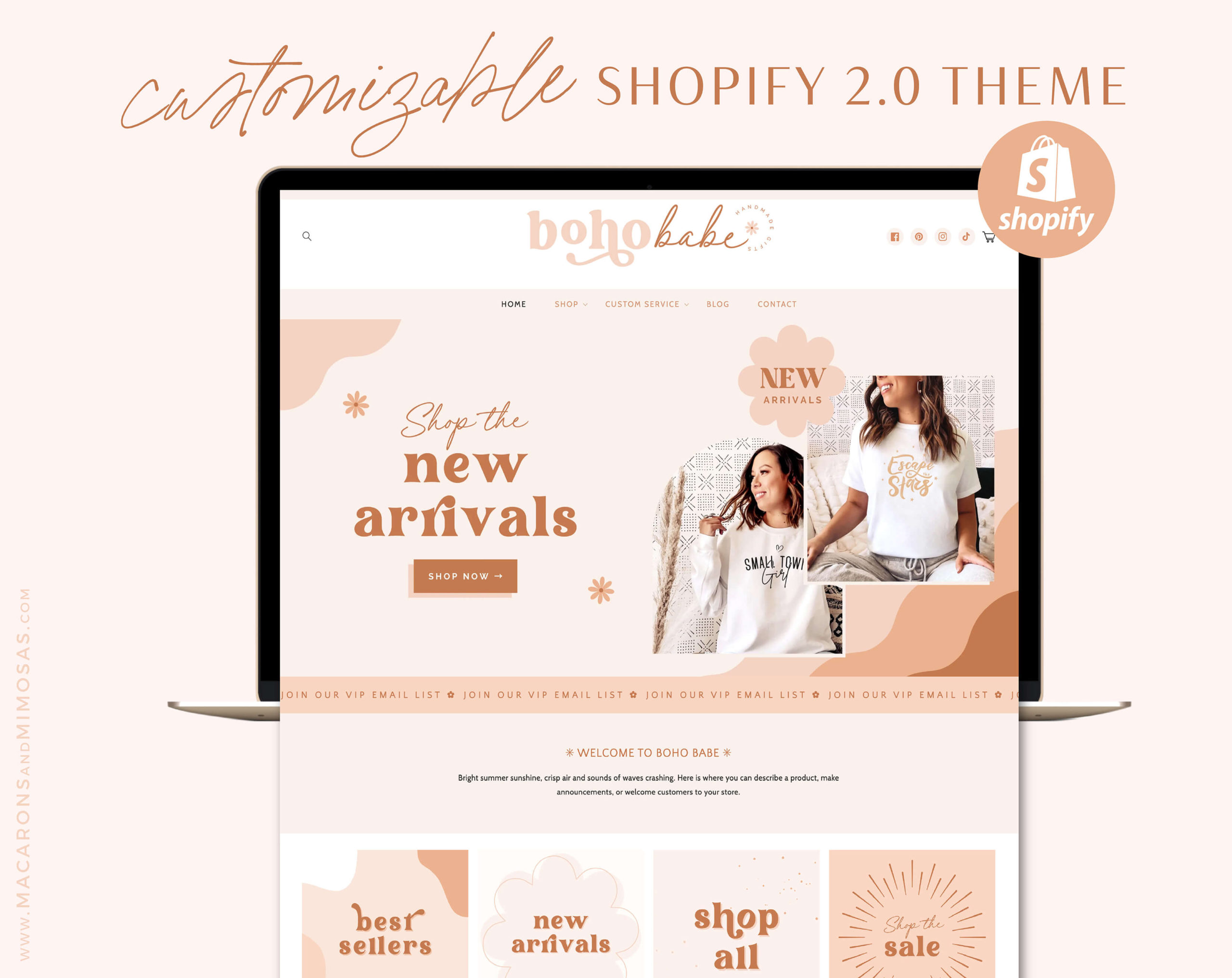 Boho Shopify Theme Template, Bohemian Neutral Shopify Theme, Pastel Website Design Shopify 0S 2.0 Drag and Drop with Canva Banners