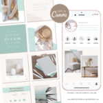 Mint Boho Instagram Templates for Canva, Blue Instagram Templates for Stories and Posts, Tiffany Canva Beauty Templates for Instagram Reels