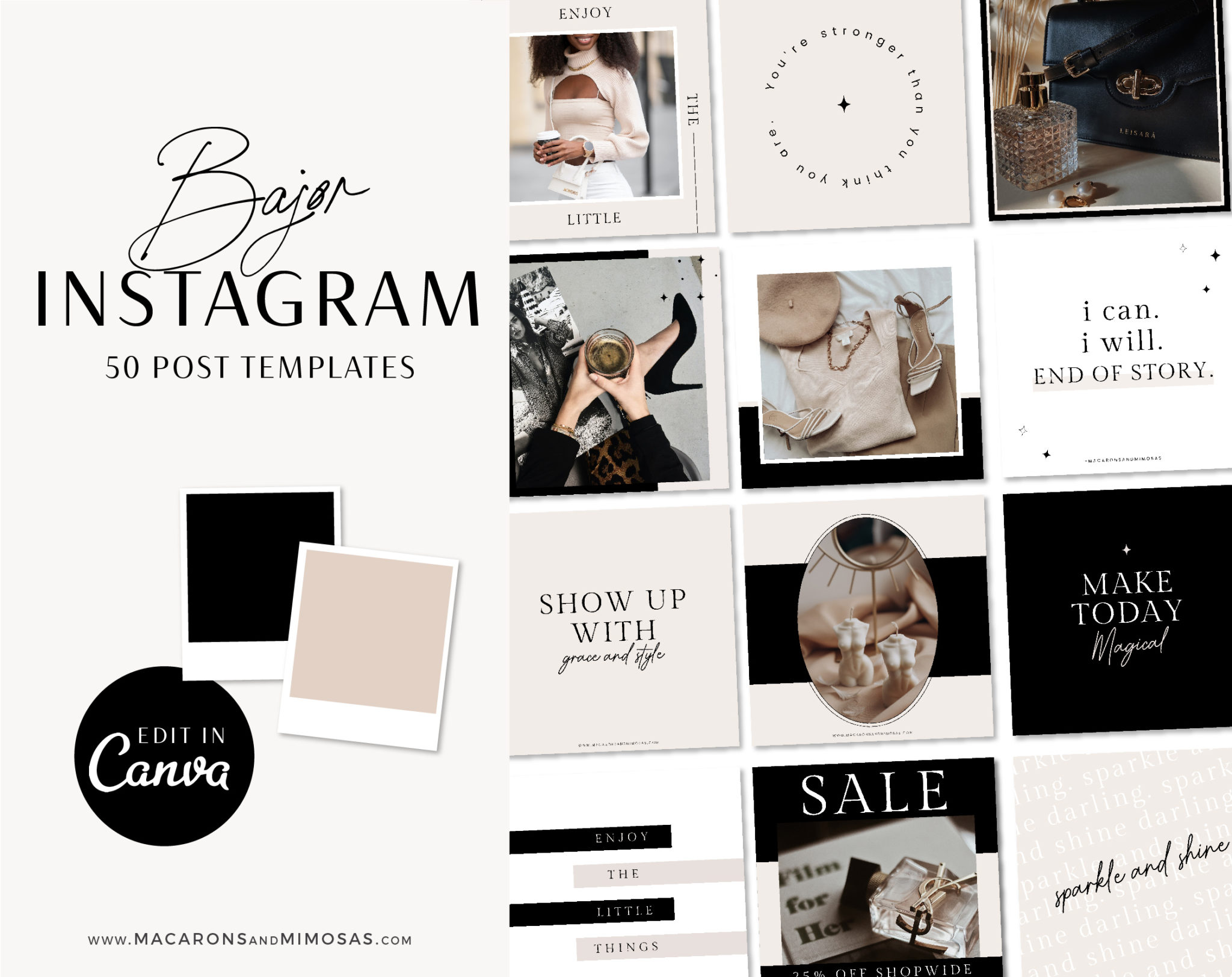 Modern Luxe Instagram Story Templates Canva • Macarons and Mimosas