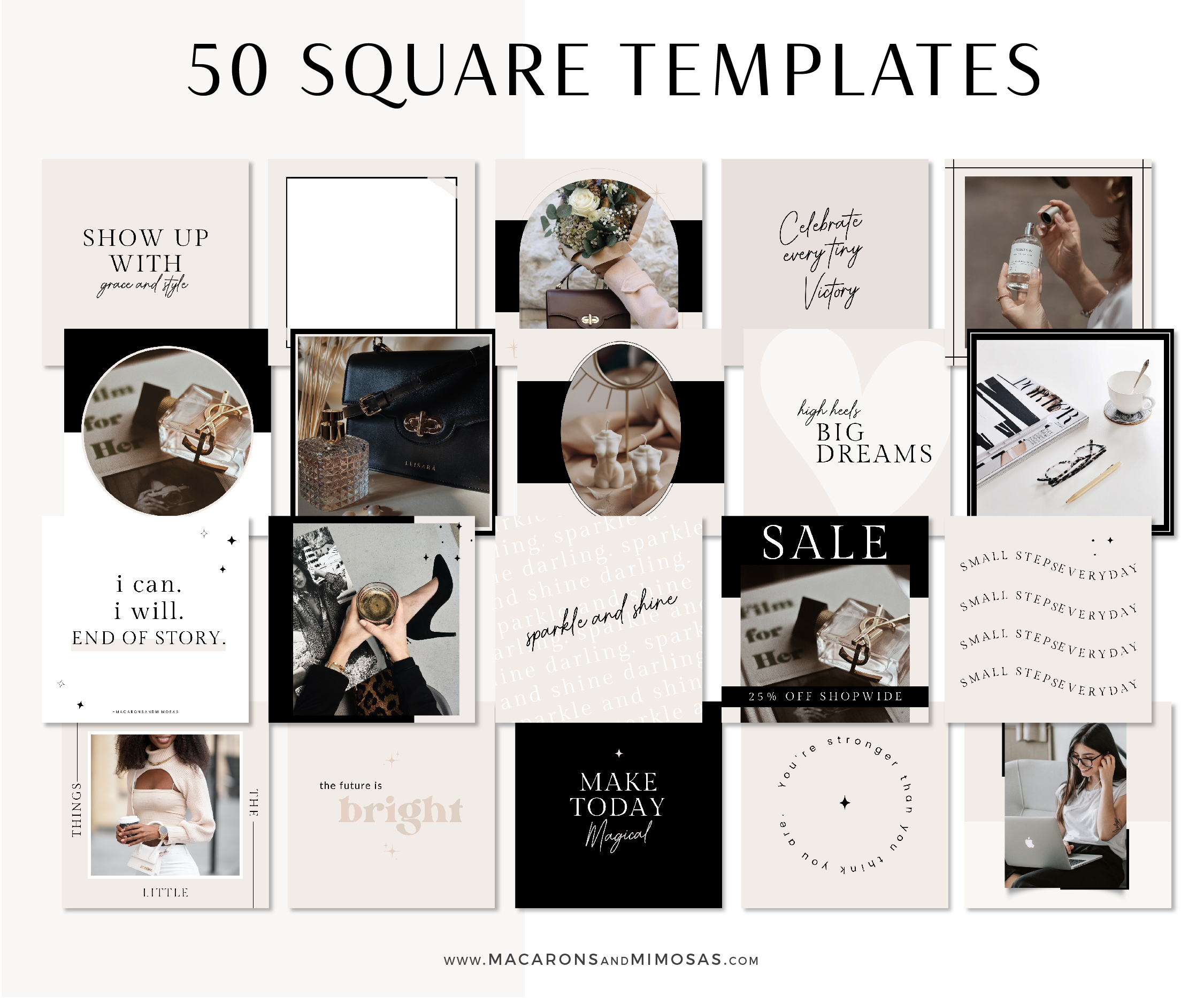 Modern Luxe Instagram Post Templates for Canva, Black White Instagram Templates for Stories and Posts, Beauty Templates for Instagram Reels