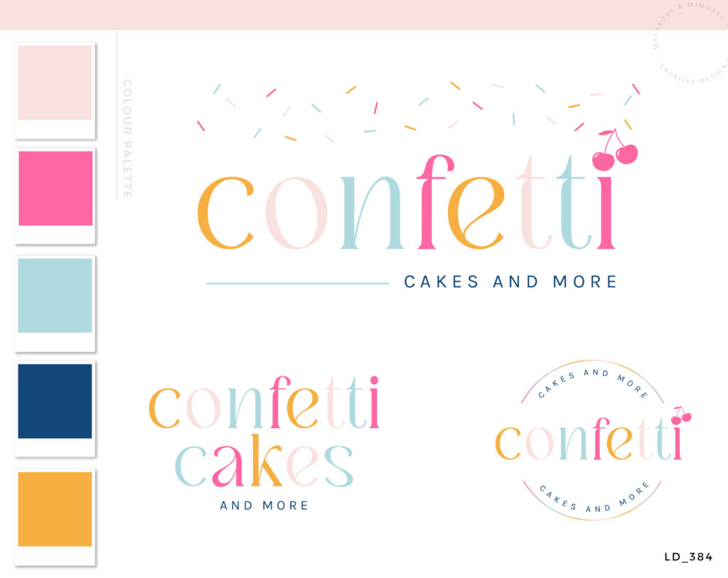 Confetti Birthday Logo Design • Macarons and Mimosas