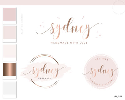 Pretty Rose Gold Logo Set with Stars for Handmade and Small business, Shopify Store logo design for your Theme Template