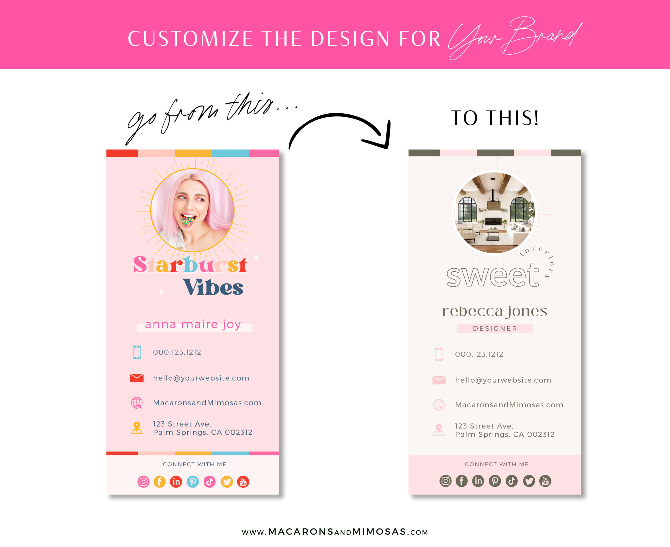 Pink Digital Business Card Template editable in Canva with clickable links, How to create your DIY Retro Real Estate Digital Business Card