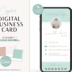digital business card design template with clickable links, How to create DIY Modern Minimalist blue teal Real Estate Digital Business Card