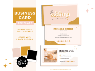 Affordable business cards in a boho vibes style to edit in Canva. Customize our small business marketing materials to print online or at home.